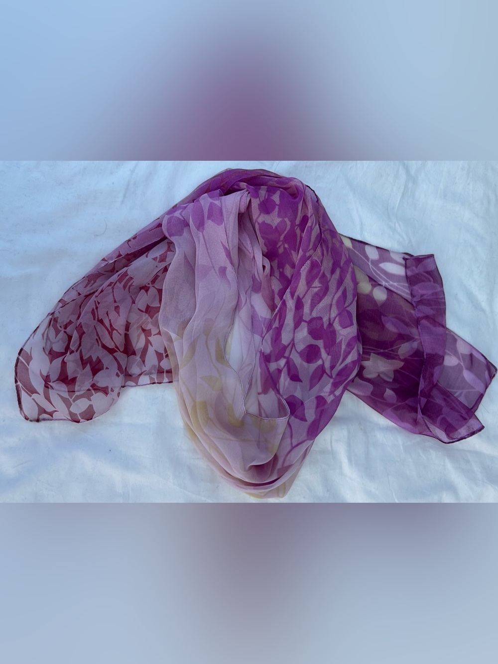 Oblong Rectangle Polyester Silk  Shawl Scarf Wrap Purple Yellow Leaves 62x19